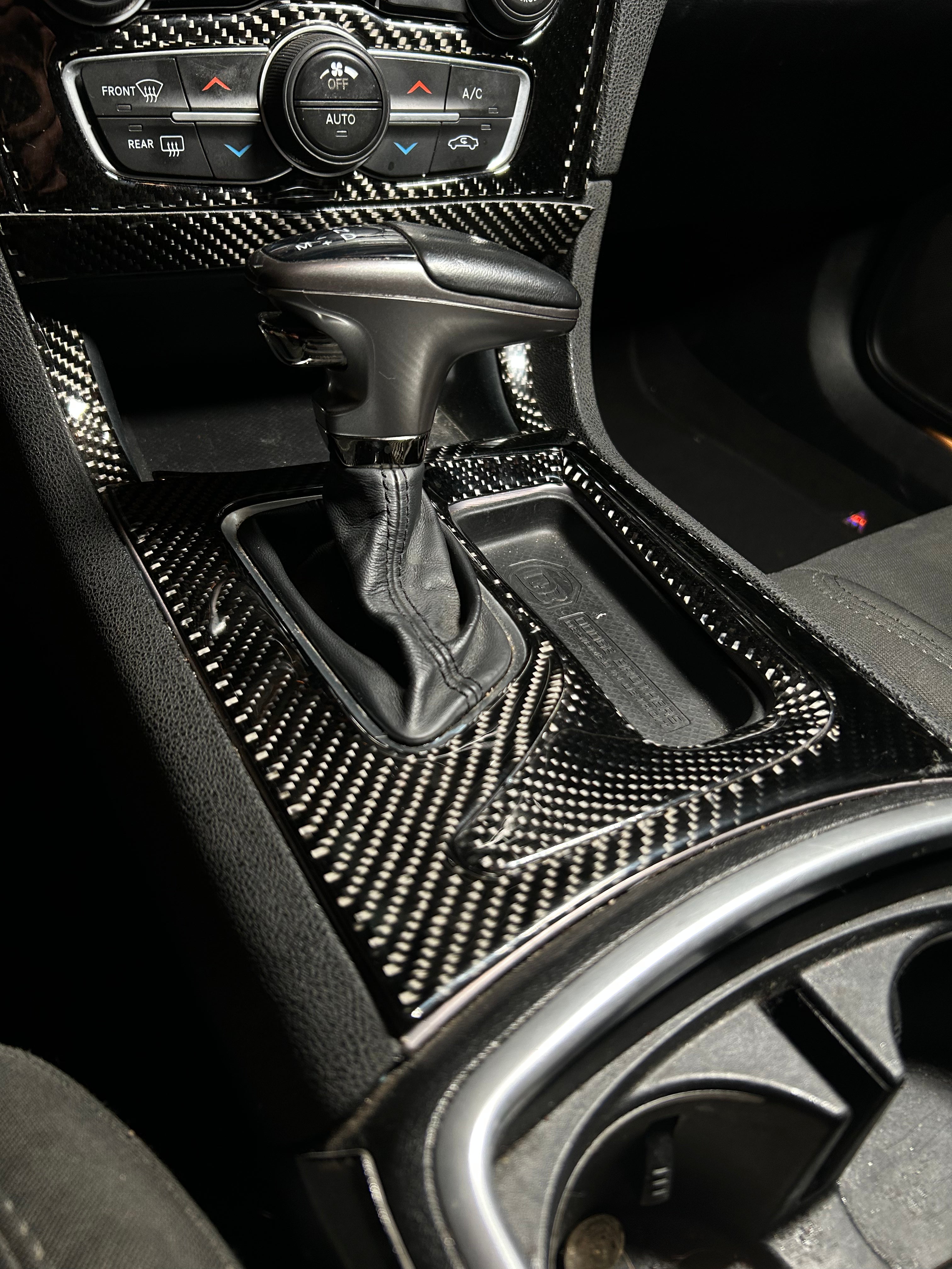 2015+ Charger Carbon Fiber Front & Rear Center Console Overlay