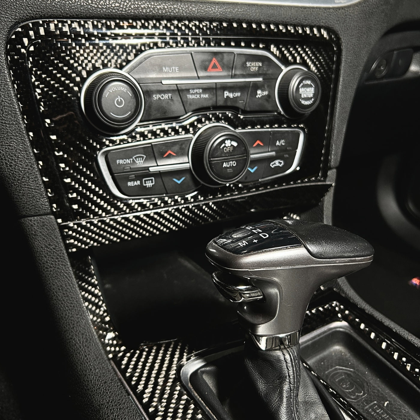 2015+ Charger Carbon Fiber Multimedia Radio Button Overlay