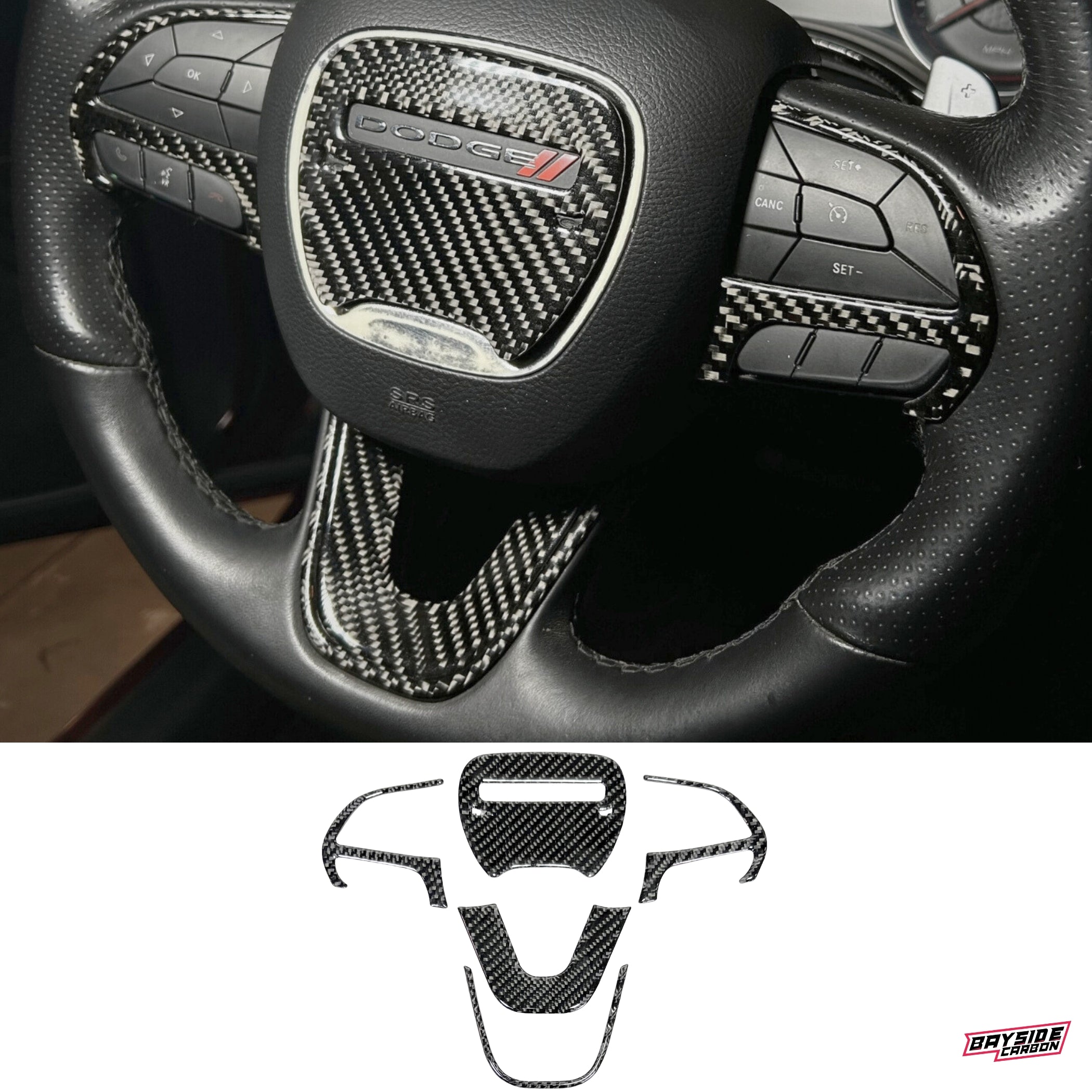 2015+ Charger Carbon Fiber Steering Wheel Trim