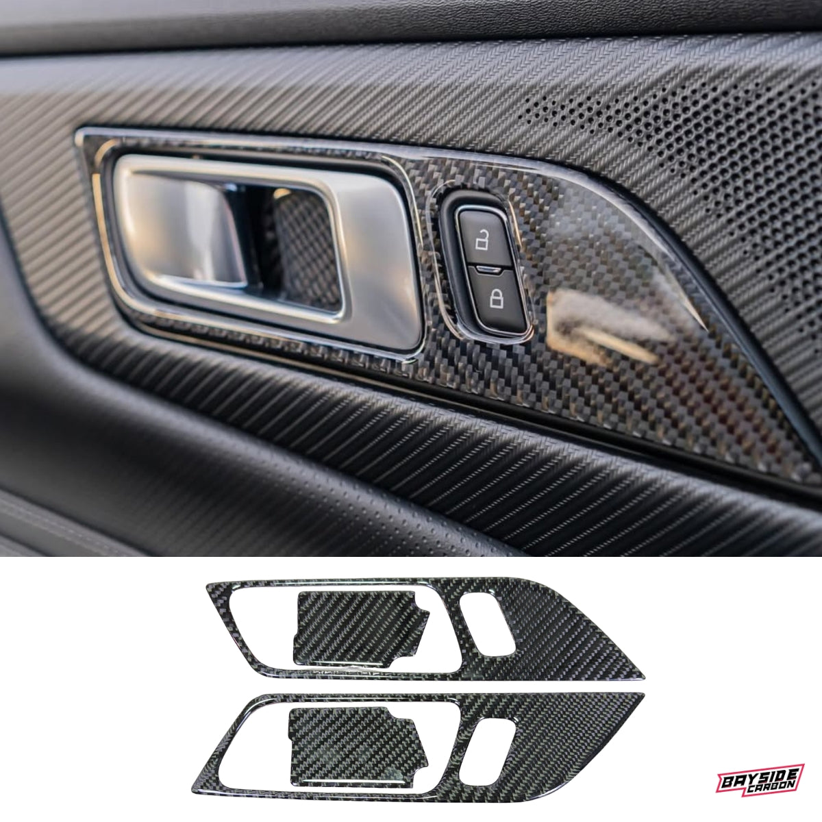 2015+ Mustang Carbon Fiber Interior Door Handle Overlays