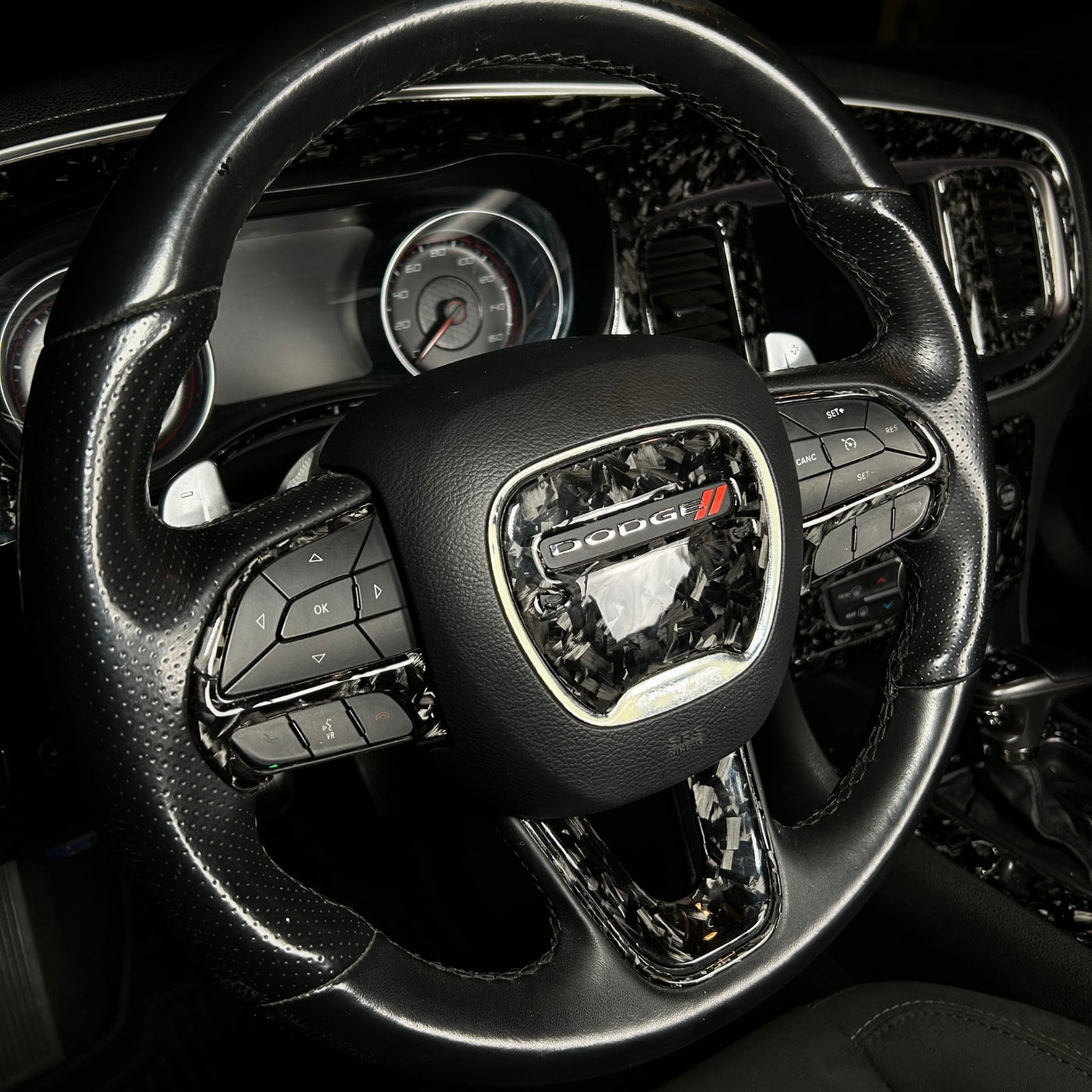 2015+ Charger Carbon Fiber Steering Wheel Trim