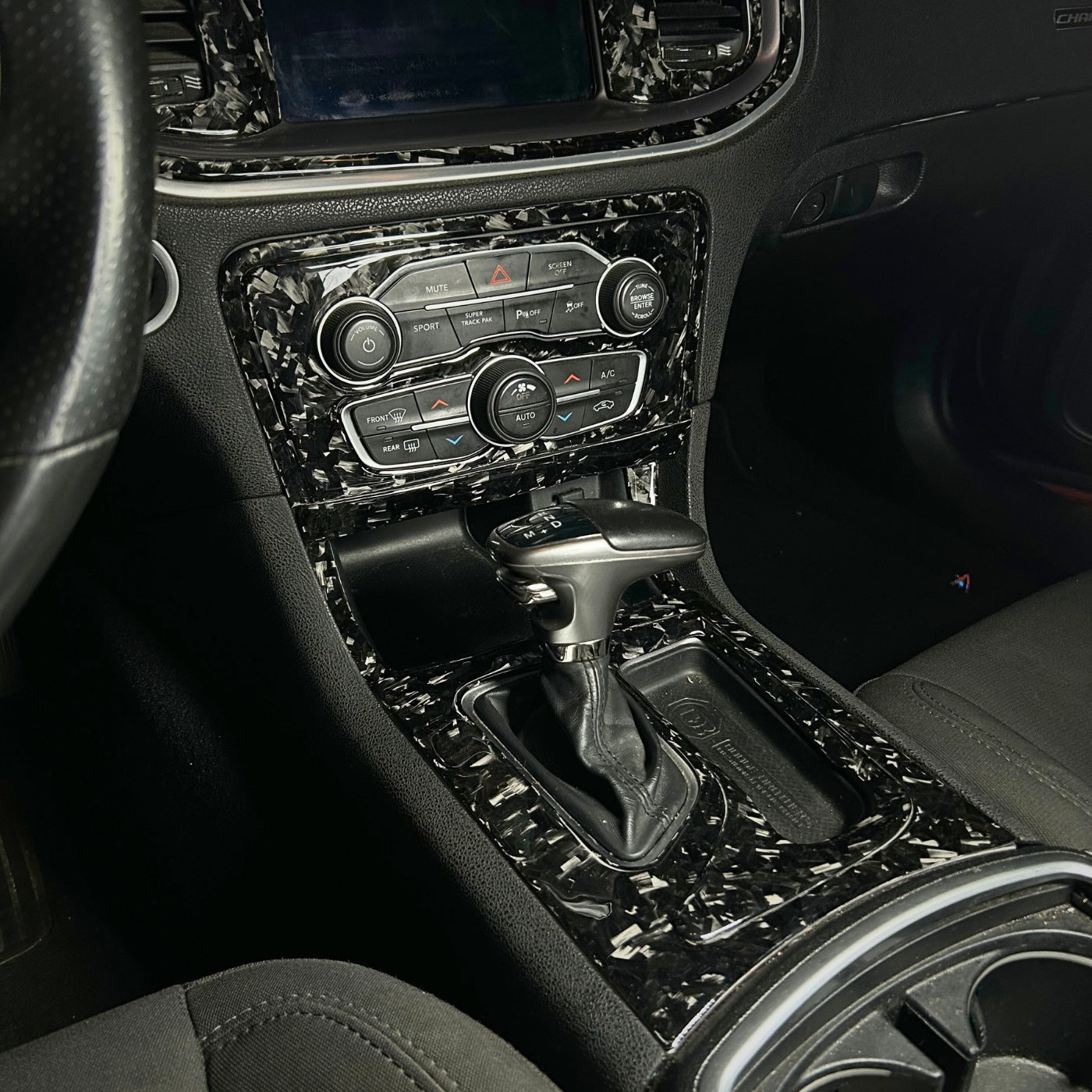 2015+ Charger Carbon Fiber Front & Rear Center Console Overlay