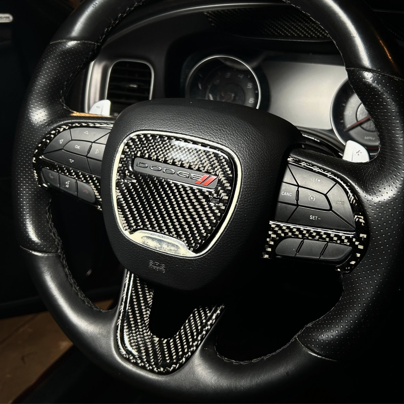 2015+ Charger Carbon Fiber Steering Wheel Trim